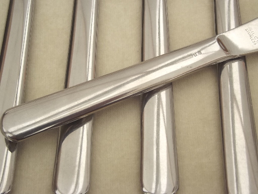 Vintage marked US military stainless flatware, mess hall dinner knives