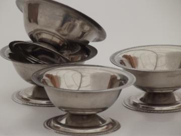 Vintage metal ice cream bowls, set of small stainless dessert dishes