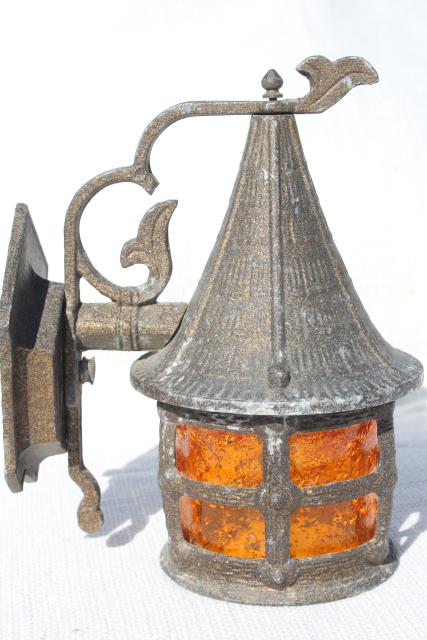 vintage metal wall sconce porch light, haunted gothic witch cottage decor