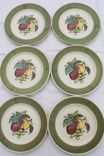 Vintage Metlox provincial fruit pattern green band dinner plates