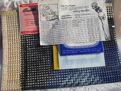 Vintage Midnight Flight / Mary Maxim latch hook rug kit, pre-cut yarn & canvas