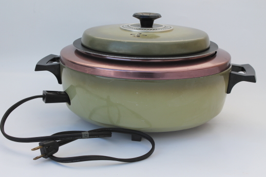 Vintage Mirro-Matic electric casserole pan, retro green electric cooker /  skillet