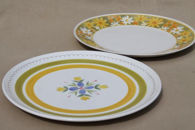 vintage mismatched china platters or cake plates, 60s 70s Mikasa w/ retro flowers