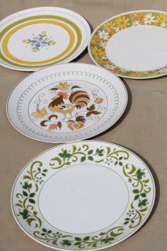 vintage mismatched china platters or cake plates, 60s 70s Mikasa w/ retro flowers