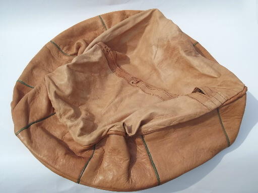 Vintage Moroccan gilt leather pouf ottoman cover for floor cushion seat