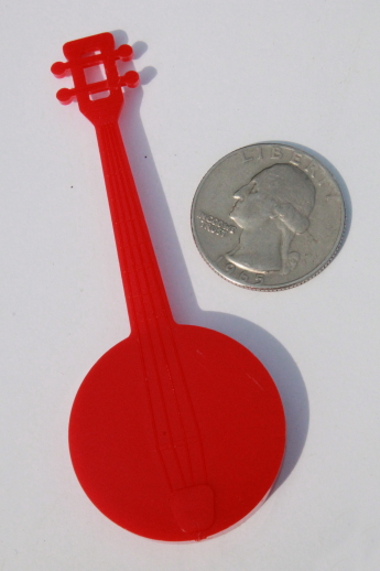 Vintage novelty toy banjos - retro plastic cake toppers, party favors or decorations