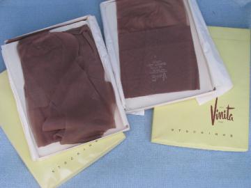 Vintage nylon stockings lot, 6 pr in original boxes, nude suntan color