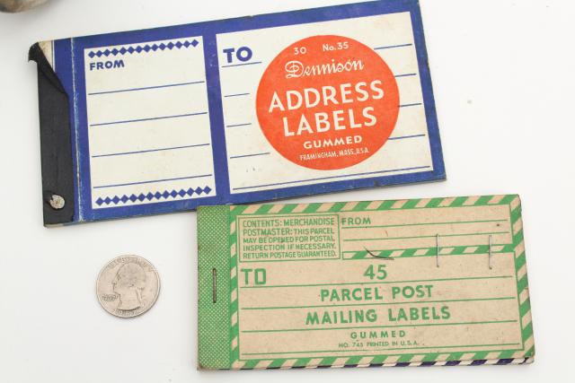 vintage office supplies / school desk junk drawer lot, old packaging & labels