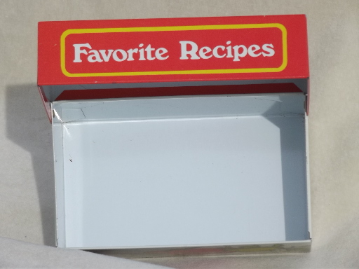 Vintage Ohio Art recipes  box, metal litho print tin for recipe cards