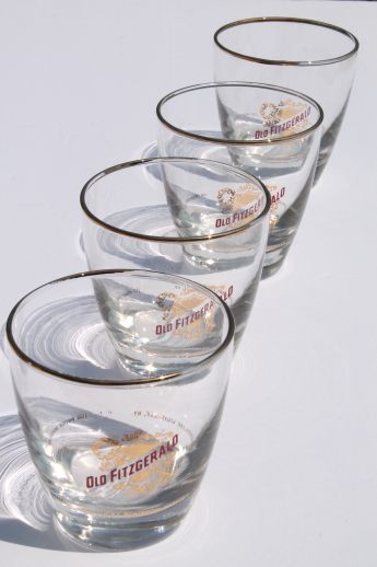 Vintage Old Fitzgerald whiskey glasses, four glass set in excellent condition