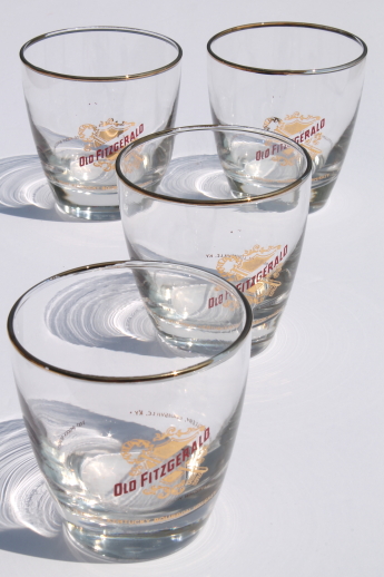 Vintage Old Fitzgerald whiskey glasses, four glass set in excellent condition