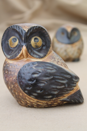 Vintage Otagiri Japan ceramic owls, retro brown owl figurines w/ OMC label