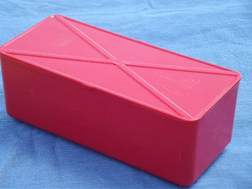 Vintage picnic set, red tartanware tote, sandwich carrier, thermos