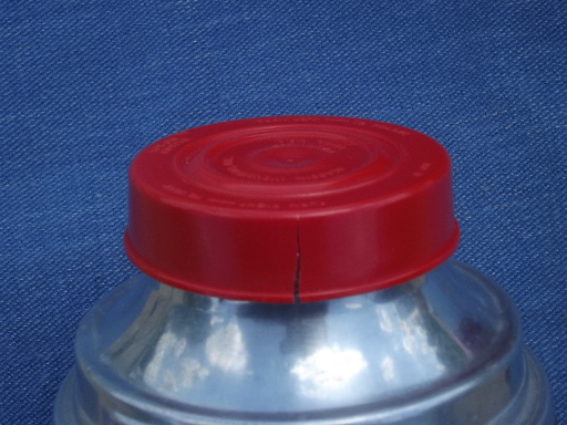 Vintage picnic set, red tartanware tote, sandwich carrier, thermos