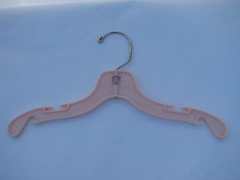 Vintage pink & blue plastic baby hangers for infant or doll clothes