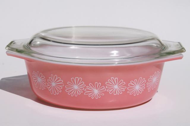 Vintage Pink Daisy Pyrex Oval Casserole 043 1 1 2 Qt Baking Dish Pan W 