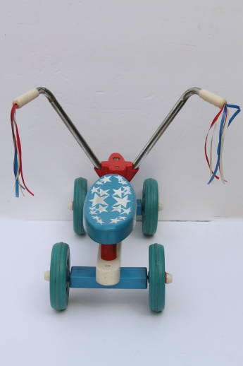 Vintage Playskool tyke bike tike trike riding toy scooter, 1976 red, white & blue