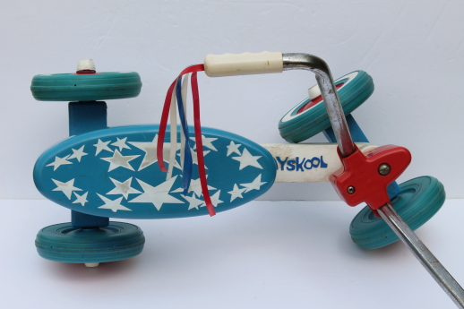 Vintage Playskool tyke bike tike trike riding toy scooter, 1976 red, white & blue