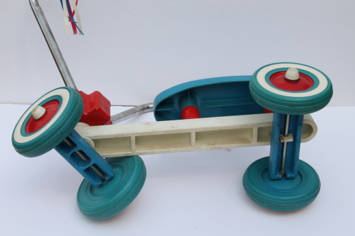 Vintage Playskool tyke bike tike trike riding toy scooter, 1976 red, white & blue