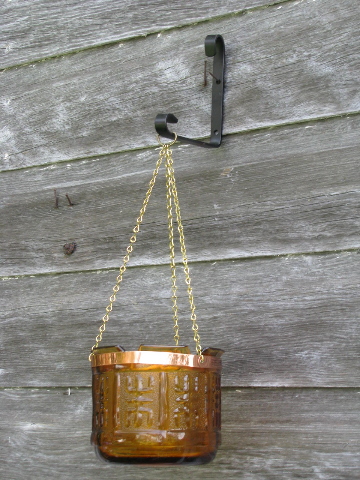 Vintage Princess House amber glass candle lamp, hanging fairy light w/ bracket