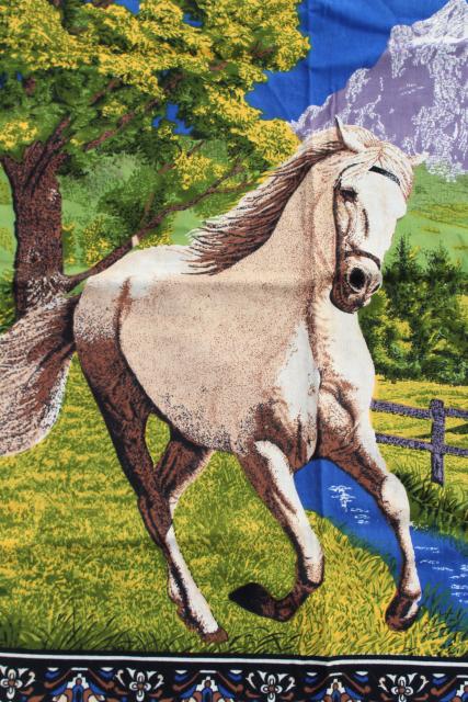 vintage print fabric wall hanging tapestries, arabian horse ranch horses