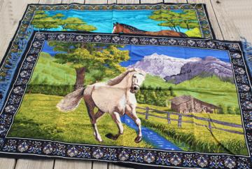vintage print fabric wall hanging tapestries, arabian horse ranch horses