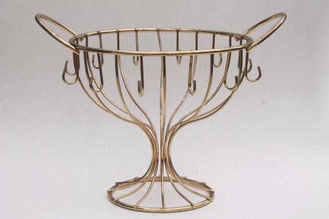 vintage punch bowl or buffet dish stand, urn shape wire bowl display rack w/ hooks