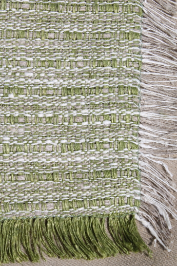 Vintage pure linen tweed table linens in original box, Irish green tablecloth & napkins set