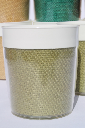 Vintage raffia ware colored burlap melamine insulated picnic mugs & glasses