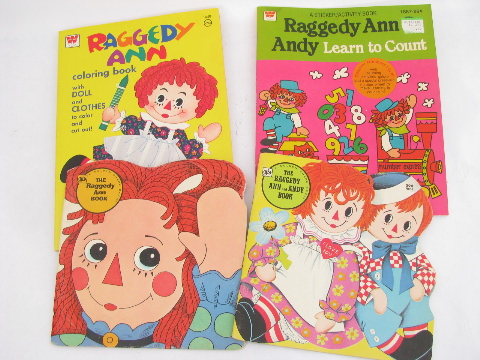 Vintage Raggedy Ann stories & coloring books lot, paper dolls etc. great graphics