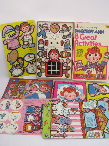 Vintage Raggedy Ann stories & coloring books lot, paper dolls etc. great graphics