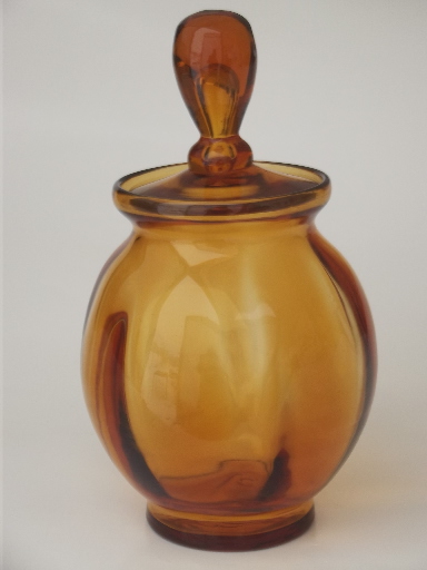 Vintage Rainbow art glass apothecary jar, mid-century  amber glass bottle