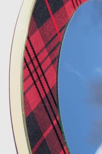 Vintage red tartan mirror, schoolgirl plaid collegiate style pin board frame