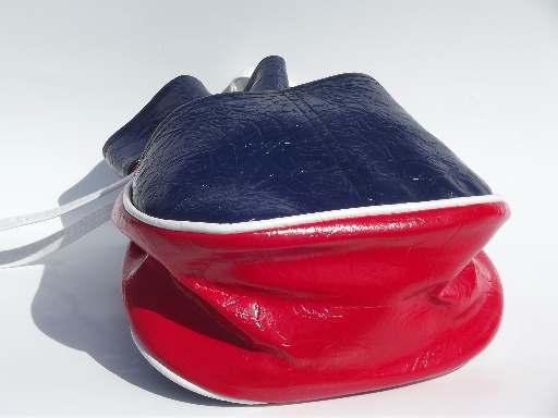 Vintage red white & blue purse, retro boho drawstring pouch handbag