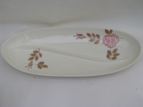 Vintage Red Wing pottery dinnerware, pink rose pattern divided relish dish