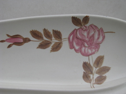 Vintage Red Wing pottery dinnerware, pink rose pattern divided relish dish