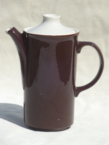 Vintage restaurantware coffee pot, brown & white USA stoneware pottery