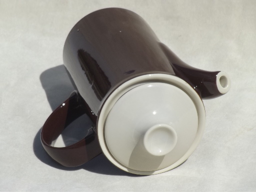 Vintage restaurantware coffee pot, brown & white USA stoneware pottery