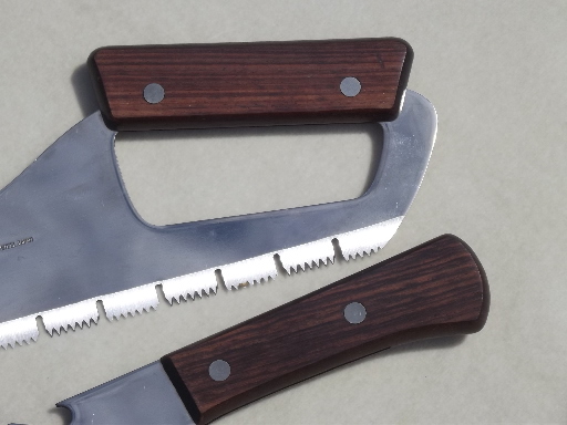 Vintage rosewood handle stainless steel carving blade freezer saw & fork