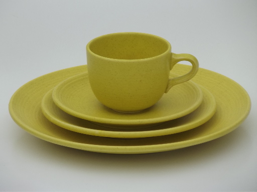 Vintage Royal Stone stoneware dishes set in retro 60s 70s yellow gold