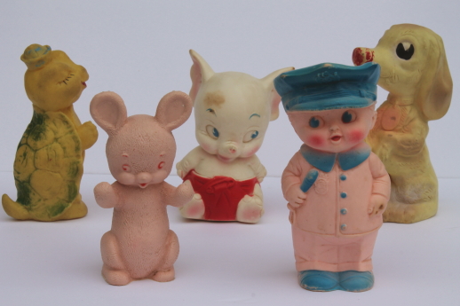 Vintage rubber dolls / plastic squeak toys, 50s 60s baby toy collection