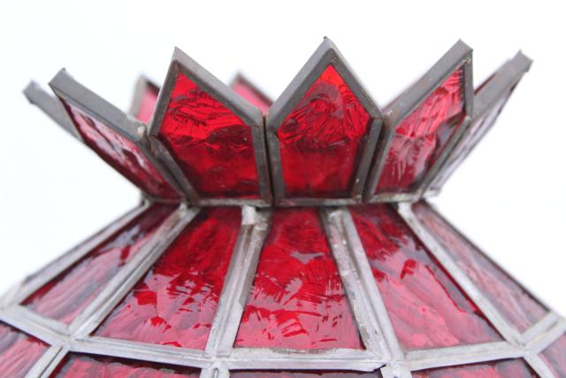 vintage ruby red leaded glass shade, pendant light or lampshade for game room or bar 