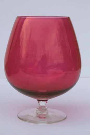Vintage Ruby Stain Cranberry Glass Brandy Snifter Vase W Flashed