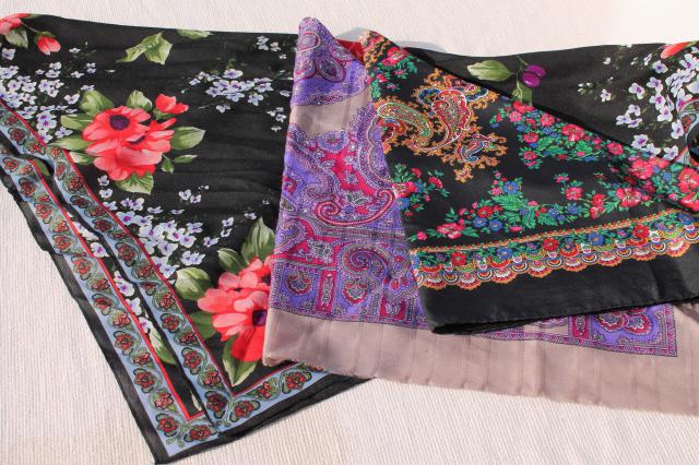 vintage scarves lot, silk & silky poly & chiffon neck scarves, ties & headscarves