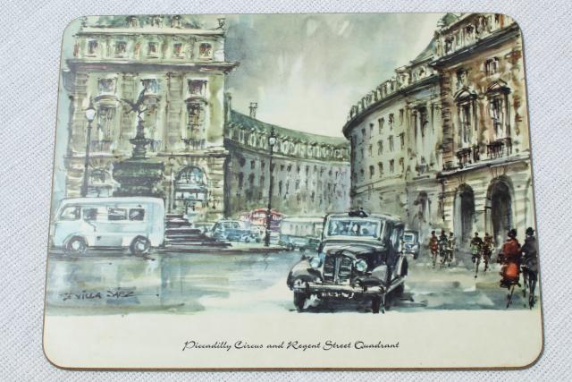 vintage scenes of London melamine print coaster place mats or trivet tiles, Sewell England label