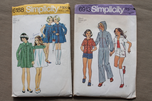 Vintage sewing patterns lot, children's & girls retro 70s pantsuits, tops etc.