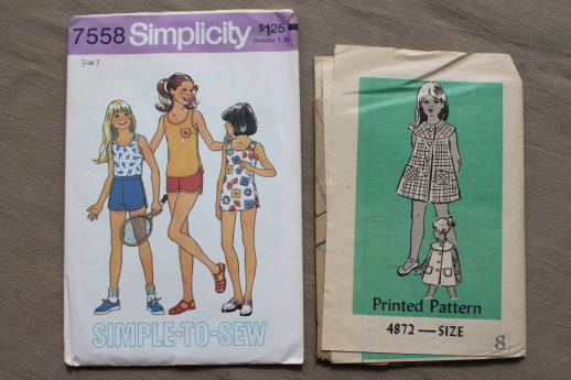 Vintage sewing patterns lot, children's & girls retro 70s pantsuits, tops etc.