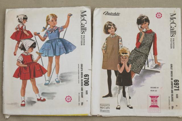 vintage sewing patterns lot, little girls dresses & play clothes girly to groovy 60s 70s retro