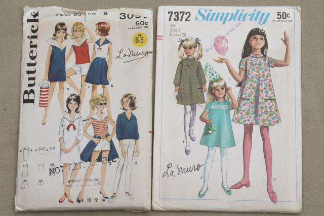 vintage sewing patterns lot, little girls dresses & play clothes girly to groovy 60s 70s retro