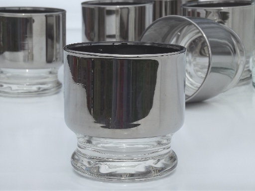 Vintage silver fade glass cocktail set, 60s retro tall pitcher & glasses